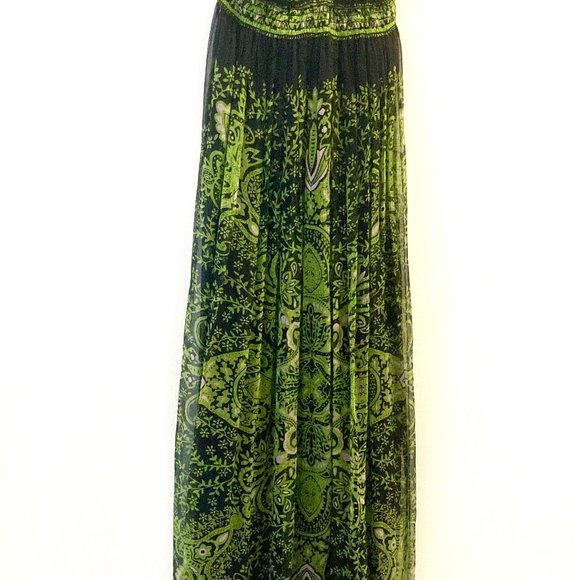 XS Bebe Green & Black Sheer, Lined Maxi Dress - Picture 4 of 15